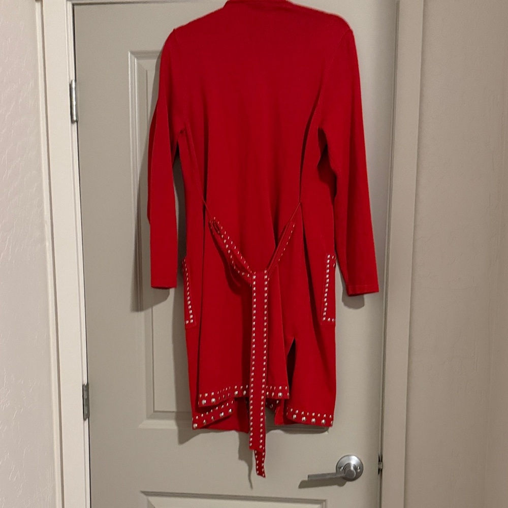 INC International Concepts Red Studded Open-Front Cardigan - Picture 4 of 4